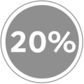 Rundt gavekort med teksten 20 % i hvid på grå baggrund